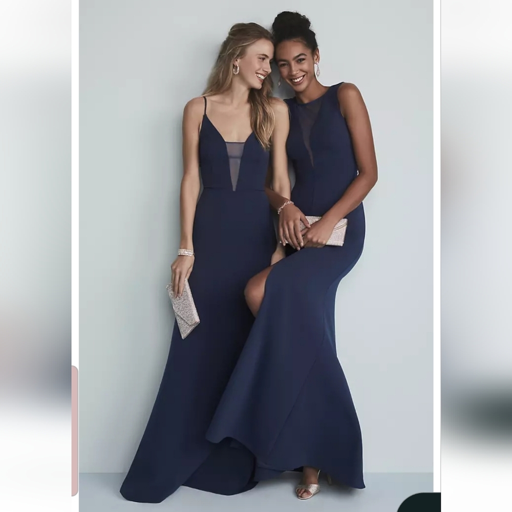 Size 26 navy/midnight/marine wide strap Illusion V-neck straight sheath gown NWT